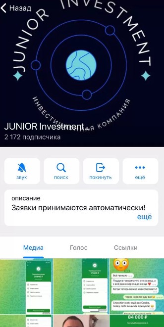 Телеграм канал JUNIOR Investment
